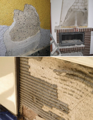 Ansicht von Asbest in Putzen, Mörtel, Fliesenkleber